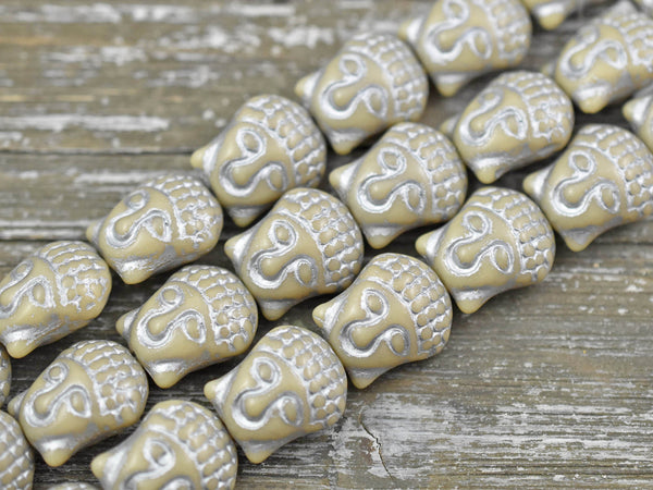 *4* 15x14mm Silver Washed Opaque Beige Buddha Head Beads