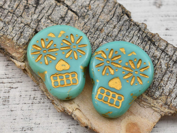 *4* 20x17mm Gold Washed Opaque Turquoise Sugar Skull Beads