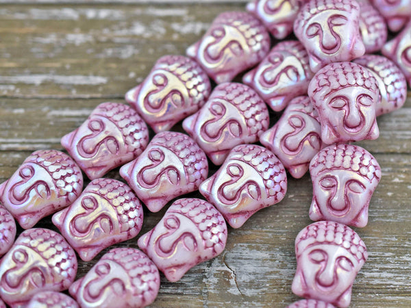 *4* 15x14mm Pink Washed Pink AB Buddha Head Beads
