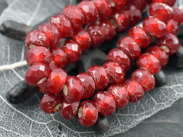 5x8mm Silver Lined Pomegranate Red Faceted Large Hole Rondelle Roller Beads -- Choose Your Qty