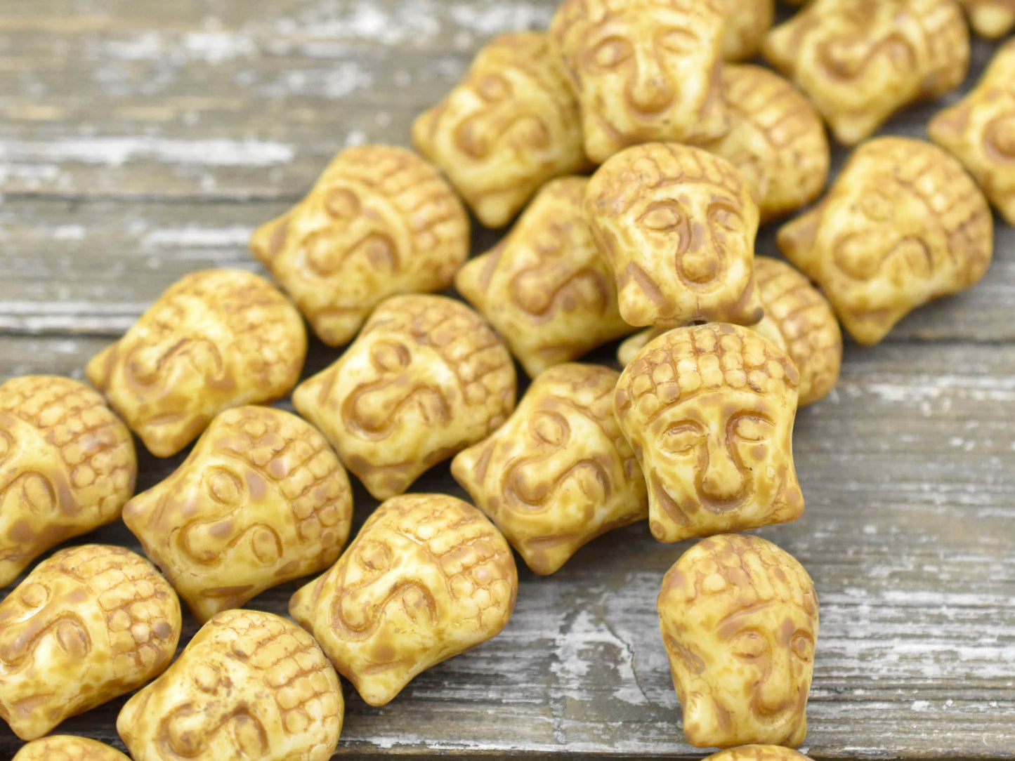 *4* 15x14mm Opaque Ivory Travertine Buddha Head Beads