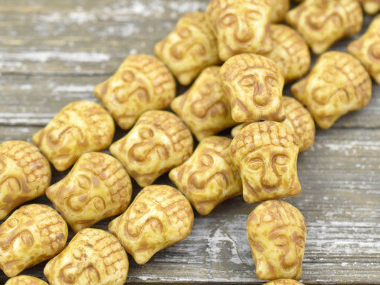 *4* 15x14mm Opaque Ivory Travertine Buddha Head Beads