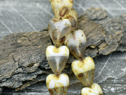 *6* 13x16mm Matte Crystal & Off White Picasso Heart Beads