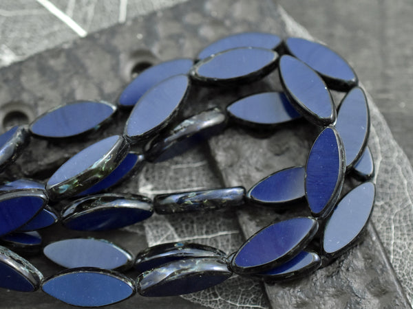 *10* 18x7mm Opaque Navy Blue Picasso Table Cut Spindle Beads