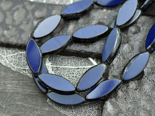 *10* 18x7mm Opaque Navy Blue Picasso Table Cut Spindle Beads