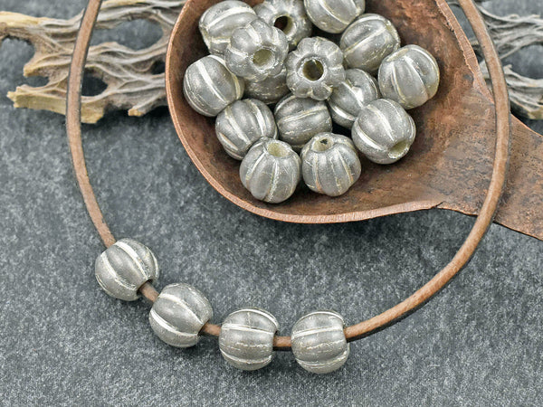 *20* 8mm White Washed Silver Large Hole Melon Beads