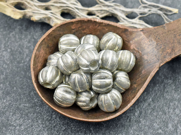 *20* 8mm White Washed Silver Large Hole Melon Beads