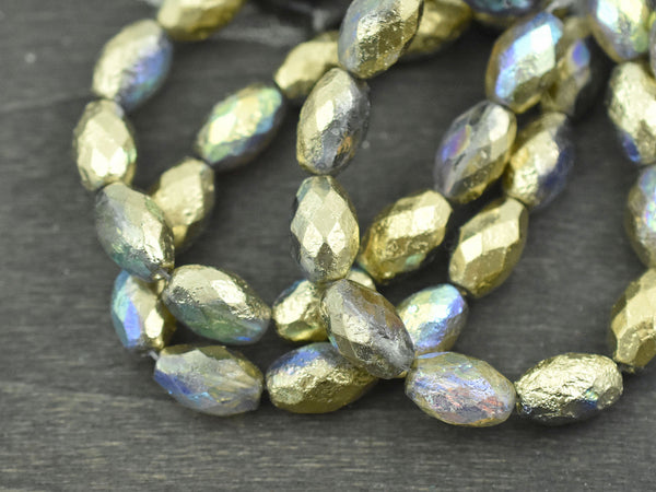 *12* 12x8mm Gold Metallic Coated Crystal Marea Fire Polished Faceted Oval Beads