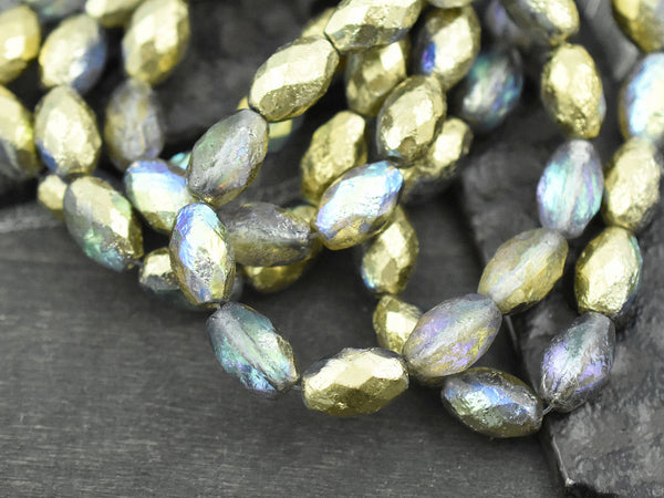 *12* 12x8mm Gold Metallic Coated Crystal Marea Fire Polished Faceted Oval Beads