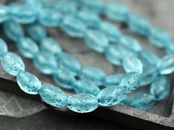 *15* 12x8mm Etched Turquoise Washed Crystal Fire Polished Faceted Oval Beads