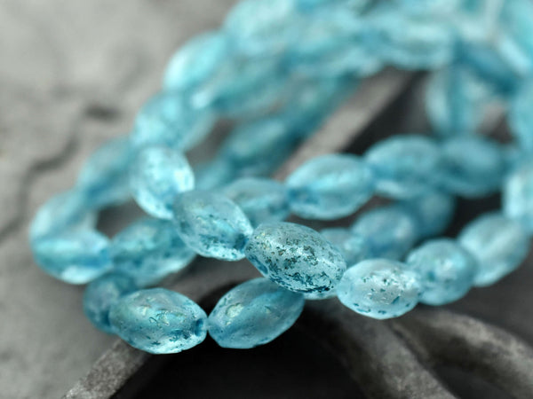 *15* 12x8mm Etched Turquoise Washed Crystal Fire Polished Faceted Oval Beads