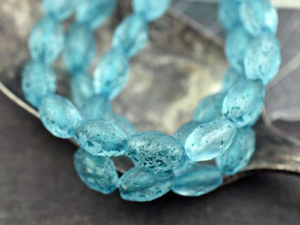 12x8mm Etched Turquoise Washed Crystal Fire Polished Faceted Oval Beads -- Choose Your Qty