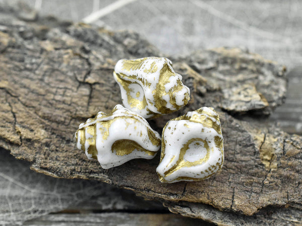 *8* 14x11mm Gold Washed Alabaster Conch Shell Beads Czech Glass Beads by GR8BEADS - The Bead Obsession