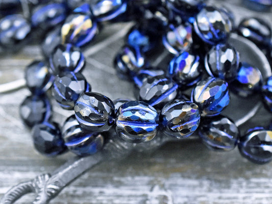 *12* 10mm Bronze Washed Jet Black Blue Marea Faceted Round Melon Beads