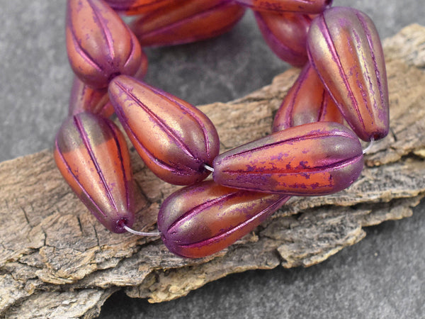 22x11mm Golden Luster Washed Boysenberry Melon Drop Beads