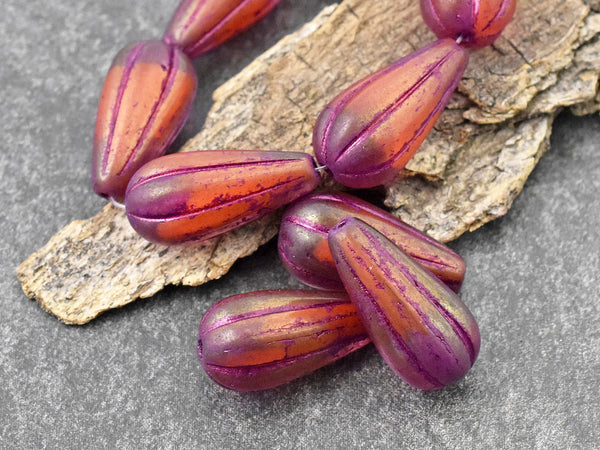 22x11mm Golden Luster Washed Boysenberry Melon Drop Beads