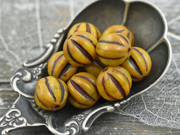 Brown Washed Mustard Yellow Round Melon Beads -- Choose Your Size