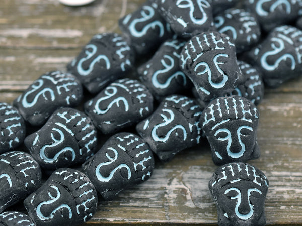 *4* 15x14mm Turquoise Washed Matte Black Buddha Head Beads