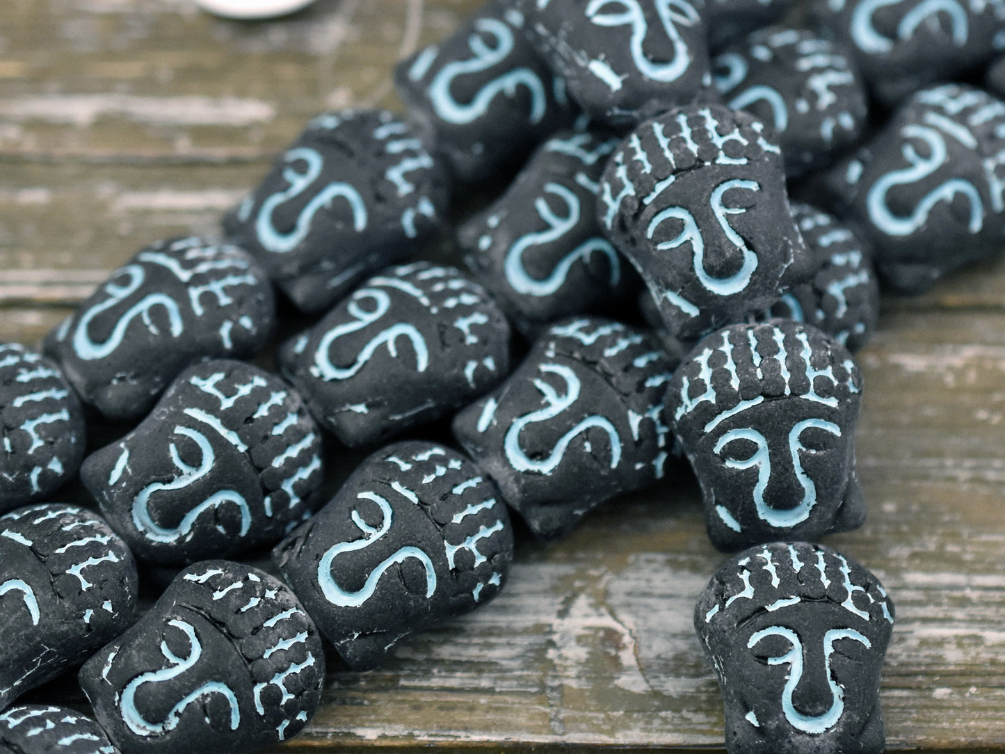 *4* 15x14mm Turquoise Washed Matte Black Buddha Head Beads