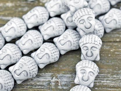 *4* 15x14mm Silver Washed White Buddha Head Beads