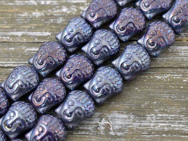 *4* 15x14mm Navy Rainbow Iris Buddha Head Beads