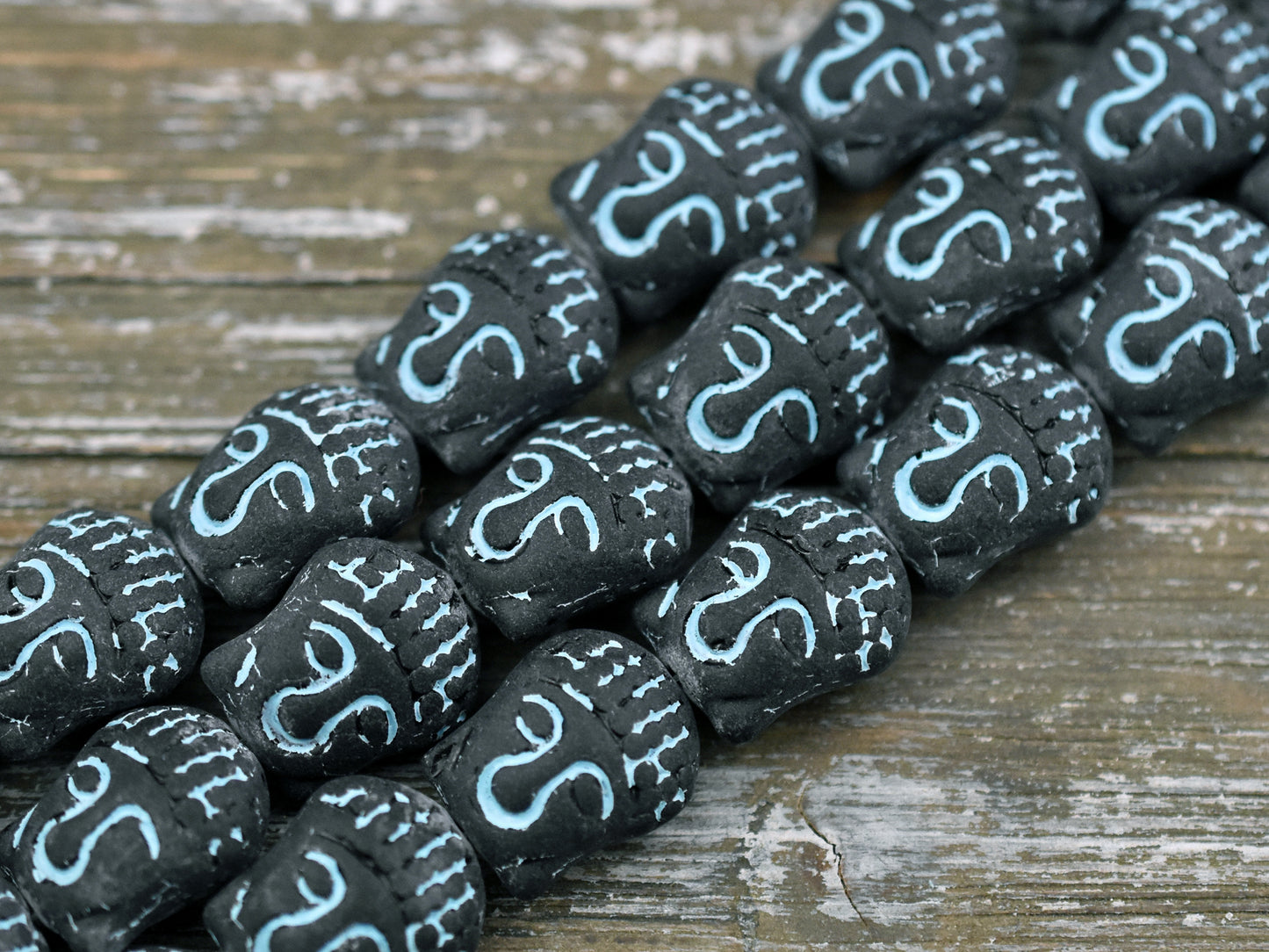 *4* 15x14mm Turquoise Washed Matte Black Buddha Head Beads