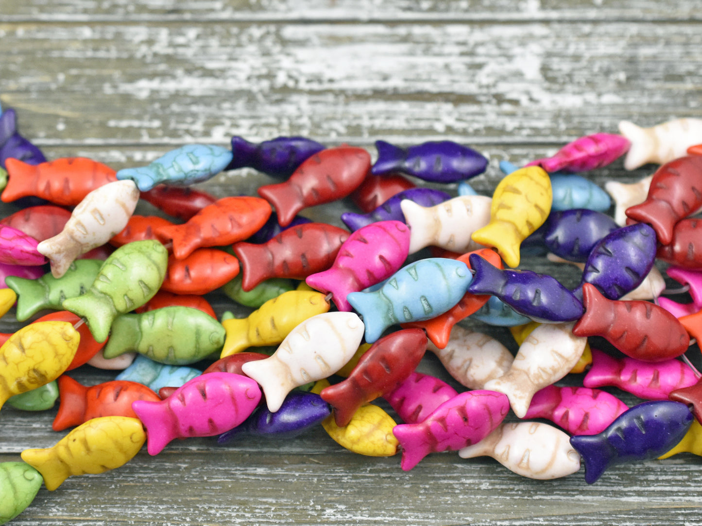 12x25x7mm Mixed Synthetic Turquoise Fish Bead Strand -- 15" Strand Approx 17 Beads