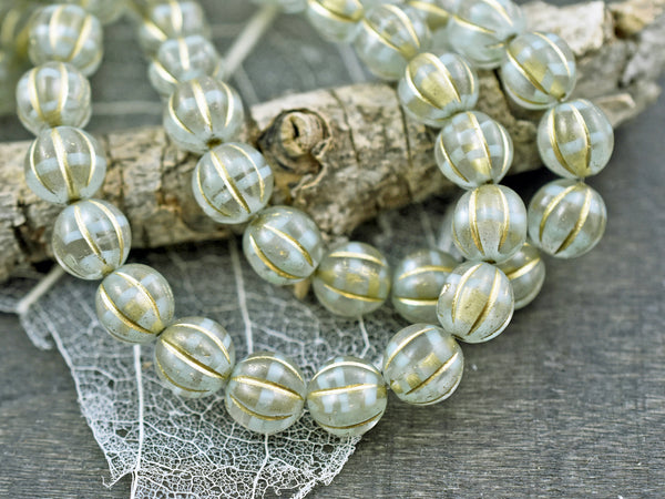 *10* 8mm Gold Washed Mint Crystal Melon Beads