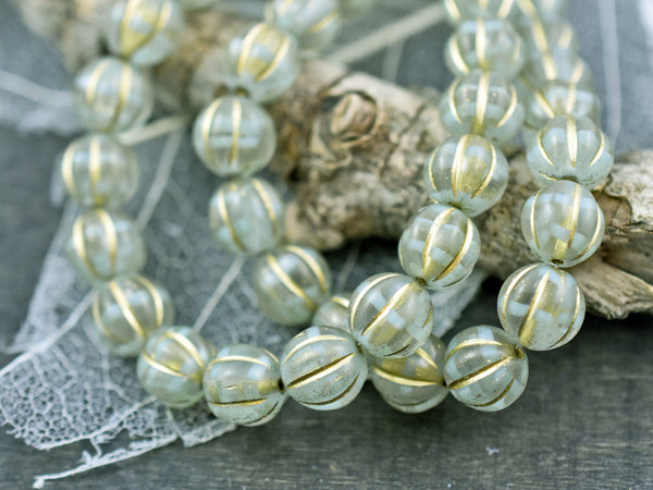 *10* 8mm Gold Washed Mint Crystal Melon Beads
