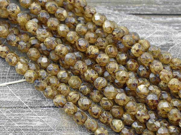 *25* 6mm Coffee Crystal Agate Picasso Fire Polished Round Beads