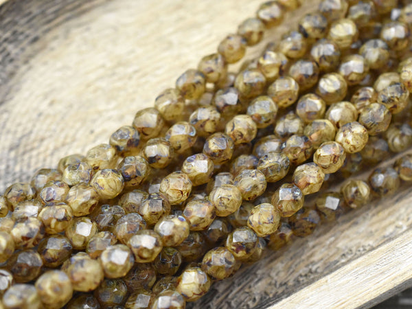 *25* 6mm Coffee Crystal Agate Picasso Fire Polished Round Beads