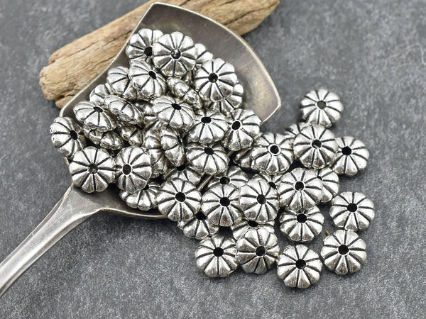 *50* 7x2mm Antique Silver Daisy Spacer Beads