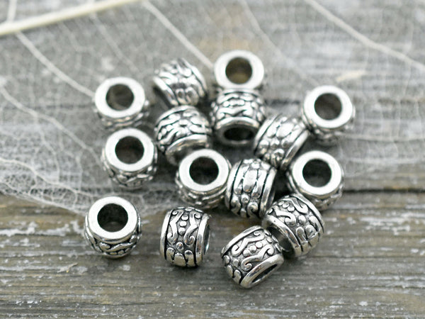 *50* 7x5mm Antique Silver Large Hole Rondelle Spacer Beads