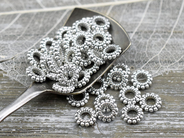 *100* 8x3mm Antique Silver Large Hole Daisy Spacer Beads