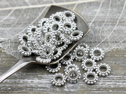 *100* 8x3mm Antique Silver Large Hole Daisy Spacer Beads