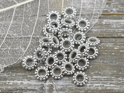 *100* 8x3mm Antique Silver Large Hole Daisy Spacer Beads