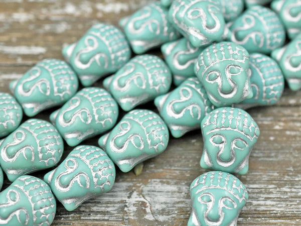 *4* 15x14mm Silver Washed Turquoise Buddha Head Beads