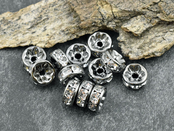 Gunmetal w/ Crystal Rhinestone Rondelle Spacer Beads
