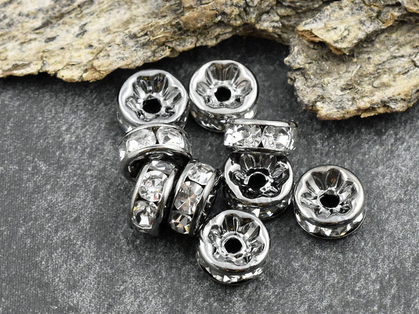 Gunmetal w/ Crystal Rhinestone Rondelle Spacer Beads 6mm (Sku 1600) Czech Glass Beads by GR8BEADS - The Bead Obsession