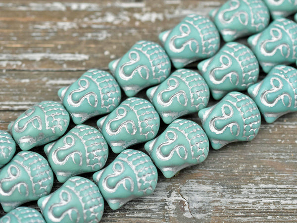 *4* 15x14mm Silver Washed Turquoise Buddha Head Beads