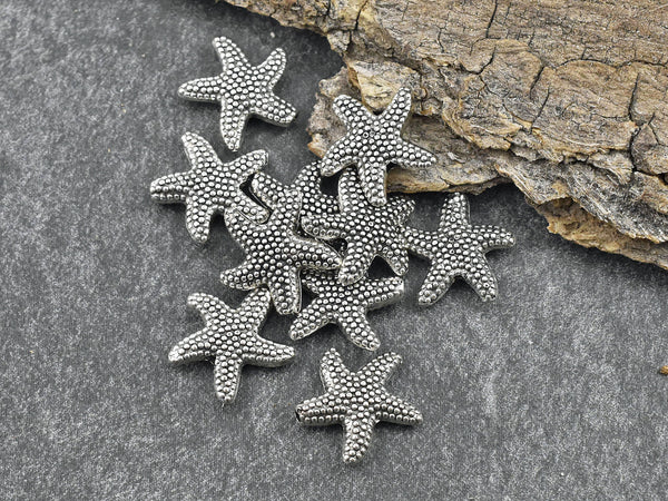 *50* 14mm Antique Silver Starfish Beads