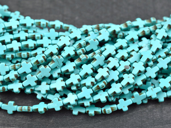 10x8x3mm Synthetic Turquoise Cross Beads 15" Strand