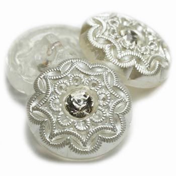 18mm Diamond Button White with Pearl and Crystal Center - Czech Glass Buttons
