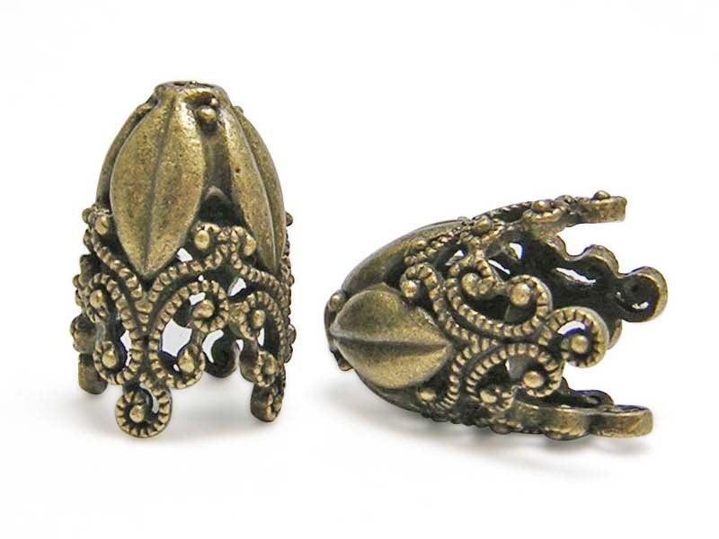 Tassel Caps - Tassel Cones - Bronze Bead Caps - Large Bead Cap -Ornate - 29x19mm - Tall Bead Caps - Large Beads Caps - 2pc  (2738)
