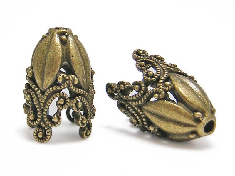 Tassel Caps - Tassel Cones - Bronze Bead Caps - Large Bead Cap -Ornate - 29x19mm - Tall Bead Caps - Large Beads Caps - 2pc  (2738)