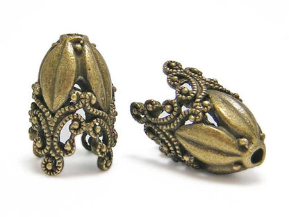 Tassel Caps - Tassel Cones - Bronze Bead Caps - Large Bead Cap -Ornate - 29x19mm - Tall Bead Caps - Large Beads Caps - 2pc  (2738)