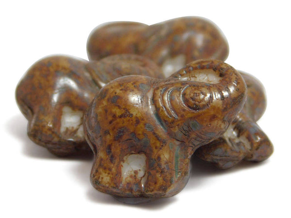 Elephant Beads - Czech Picasso Beads - Czech Beads - Czech Glass - Elephant Pendant - Elephant Charm - 4pcs (2295)