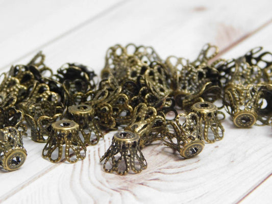 *260* 7x9mm Antique Bronze Filigree Bead Caps