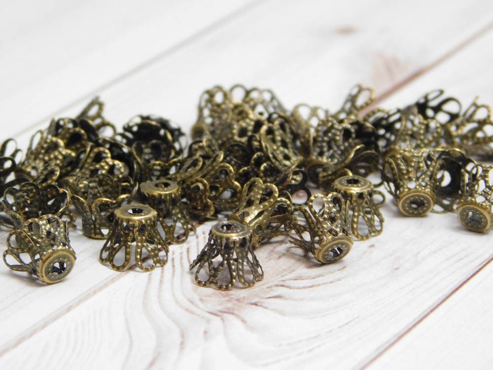 *260* 7x9mm Antique Bronze Filigree Bead Caps
