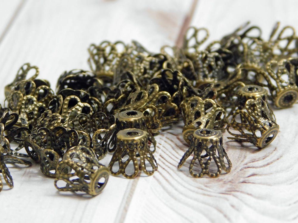 *260* 7x9mm Antique Bronze Filigree Bead Caps